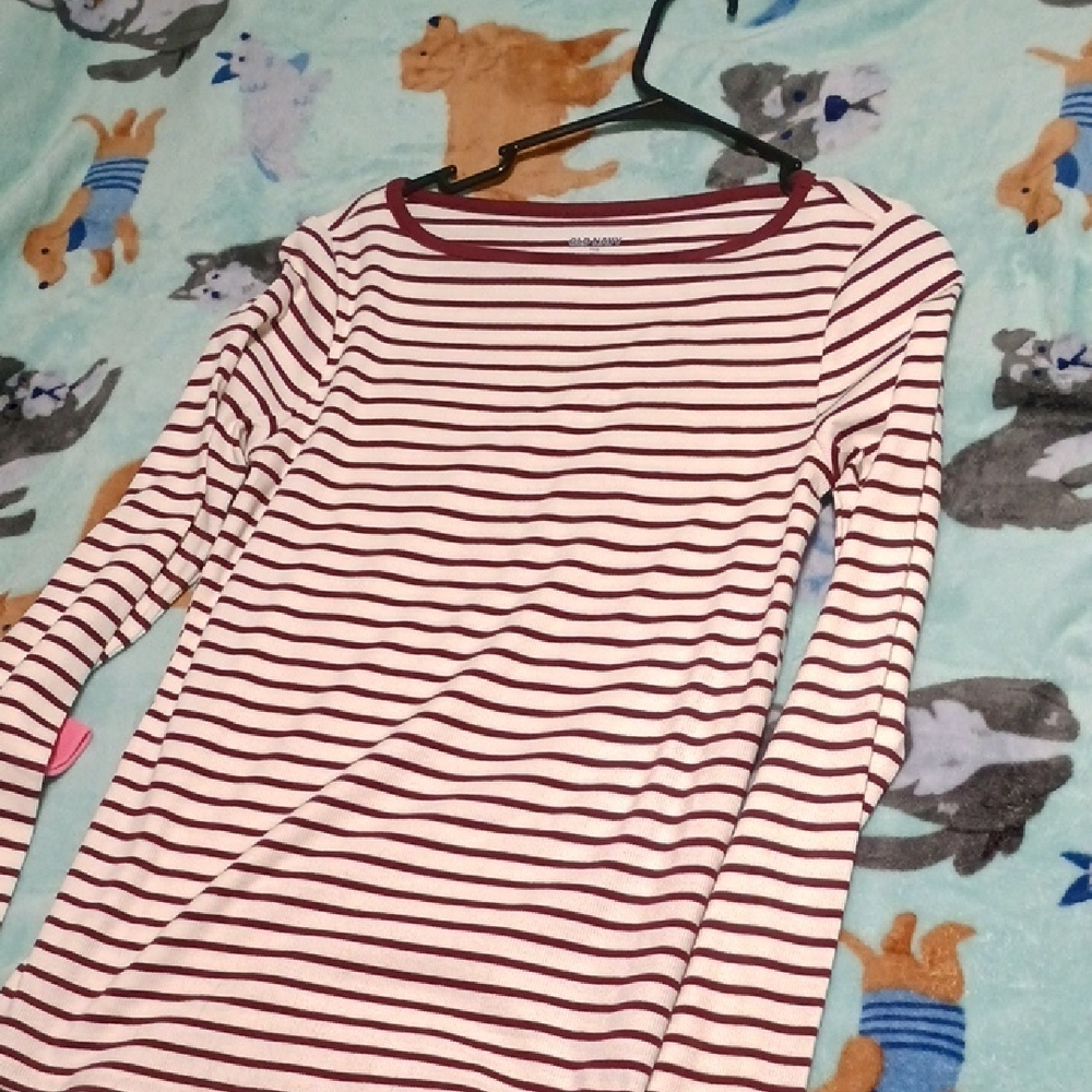 Old Navy Burgundy and White Striped Long Sleeve Tee